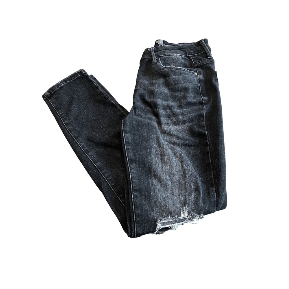 Risen High Rise Crossover Straight Leg Faded Black Denim Jeans Womens Size 27